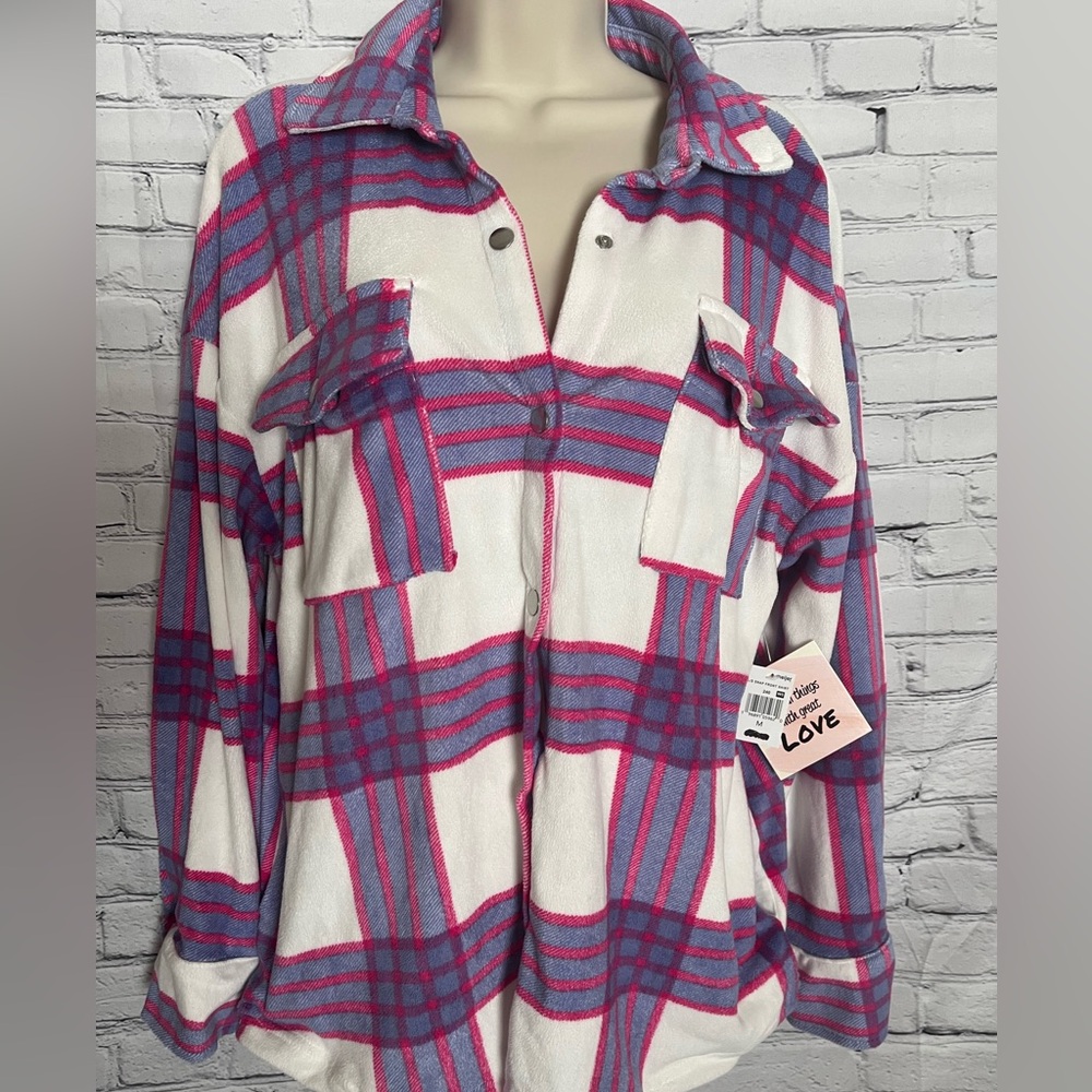 The Sweatshirt Project Pastel Plaid Button Front Shacket W/Pockets! Medium NWT